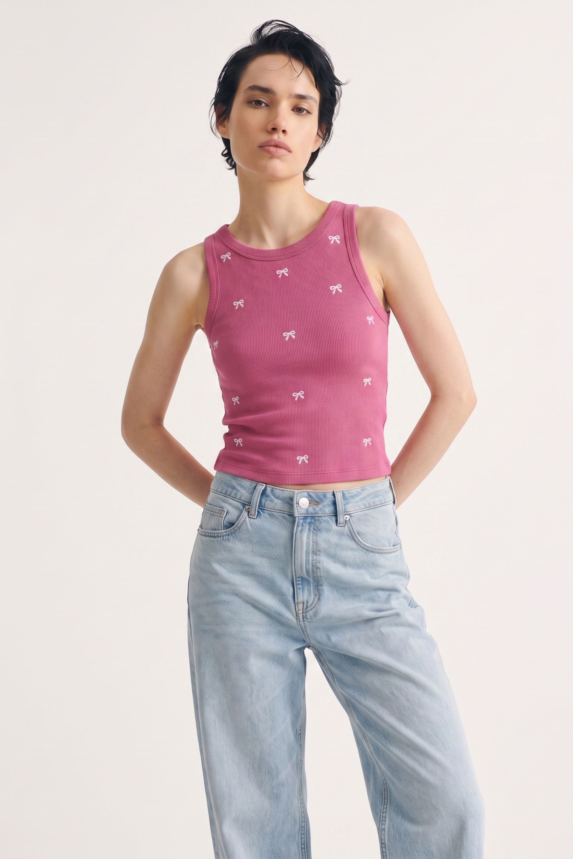 Orchid Bow Struck Ribbed Tank 🎀