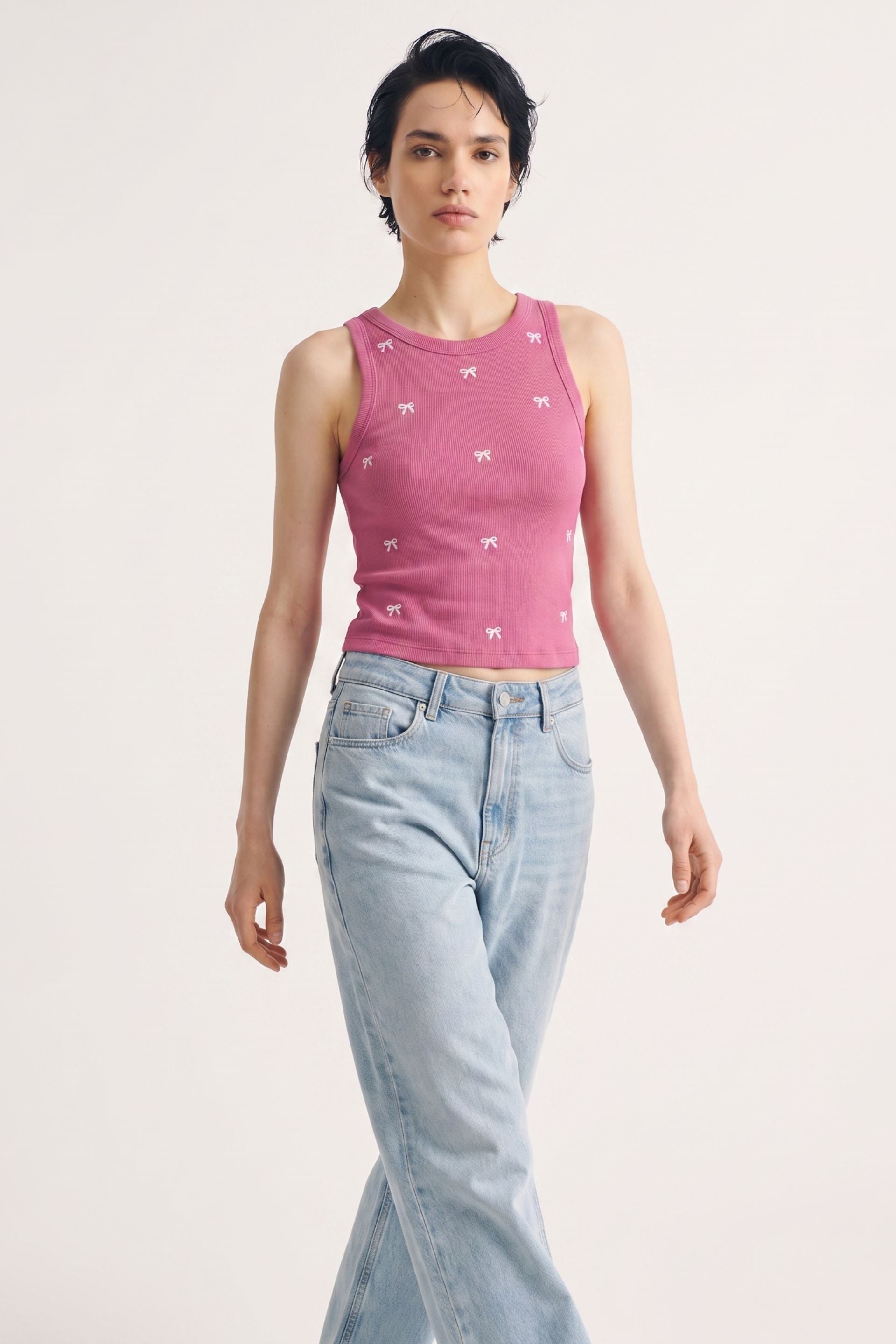 Orchid Bow Struck Ribbed Tank 🎀