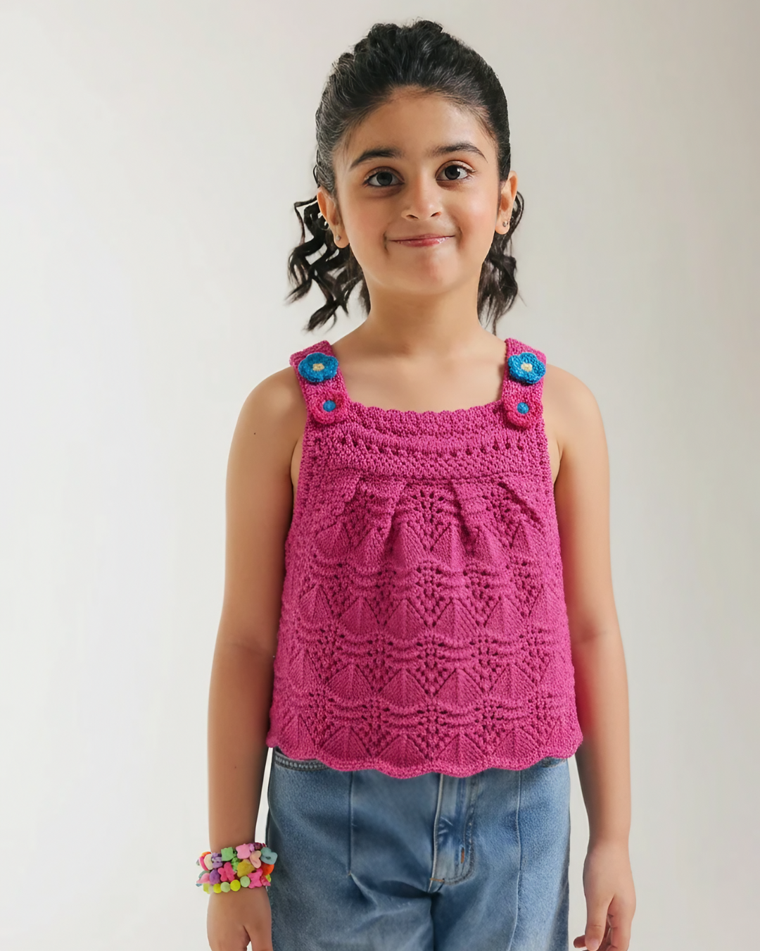 Pink Flower Strap Crochet Top