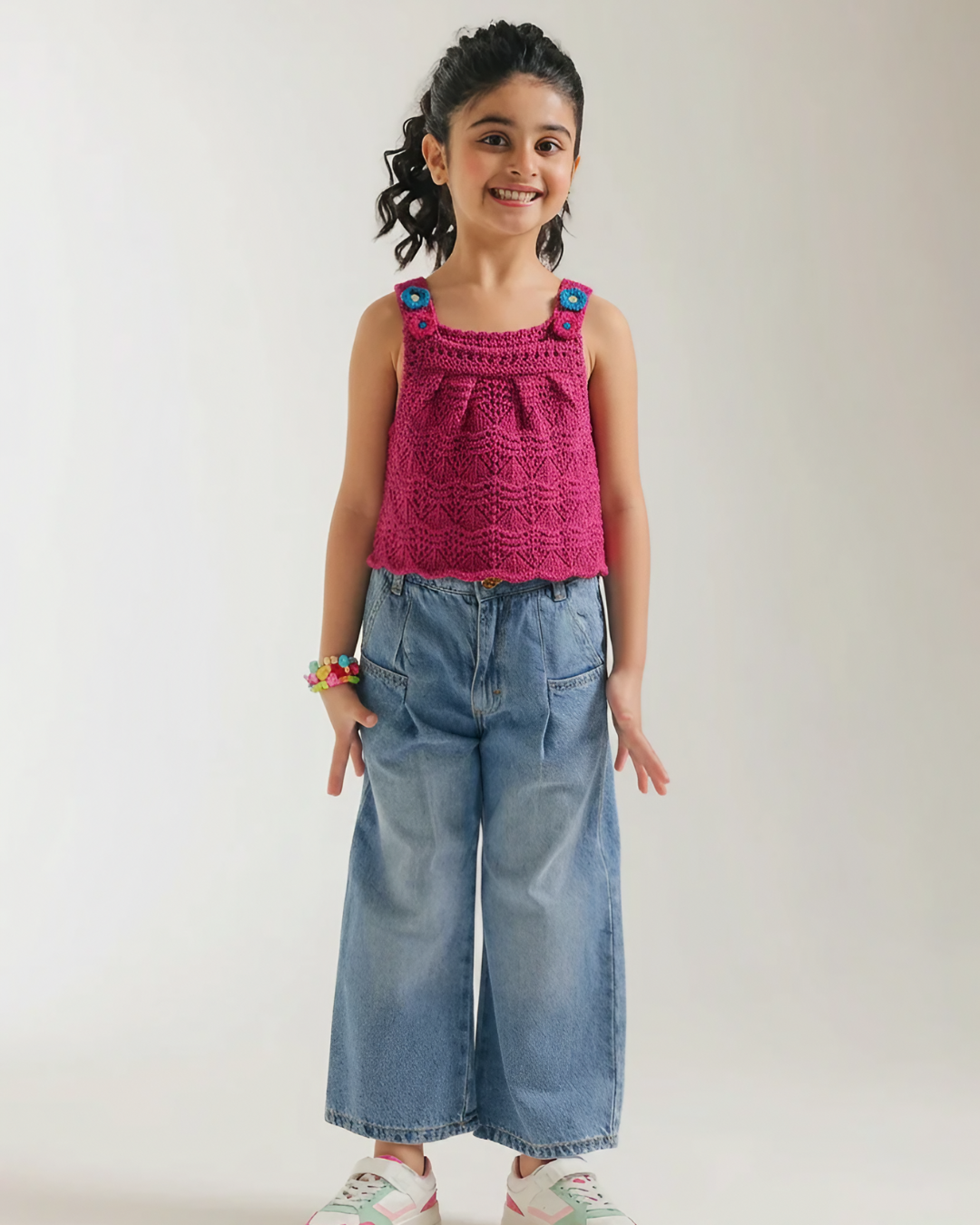 Pink Flower Strap Crochet Top