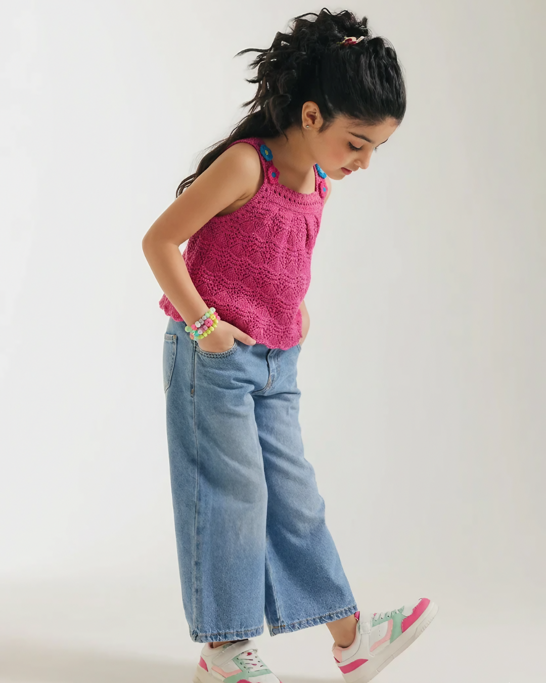 Pink Flower Strap Crochet Top