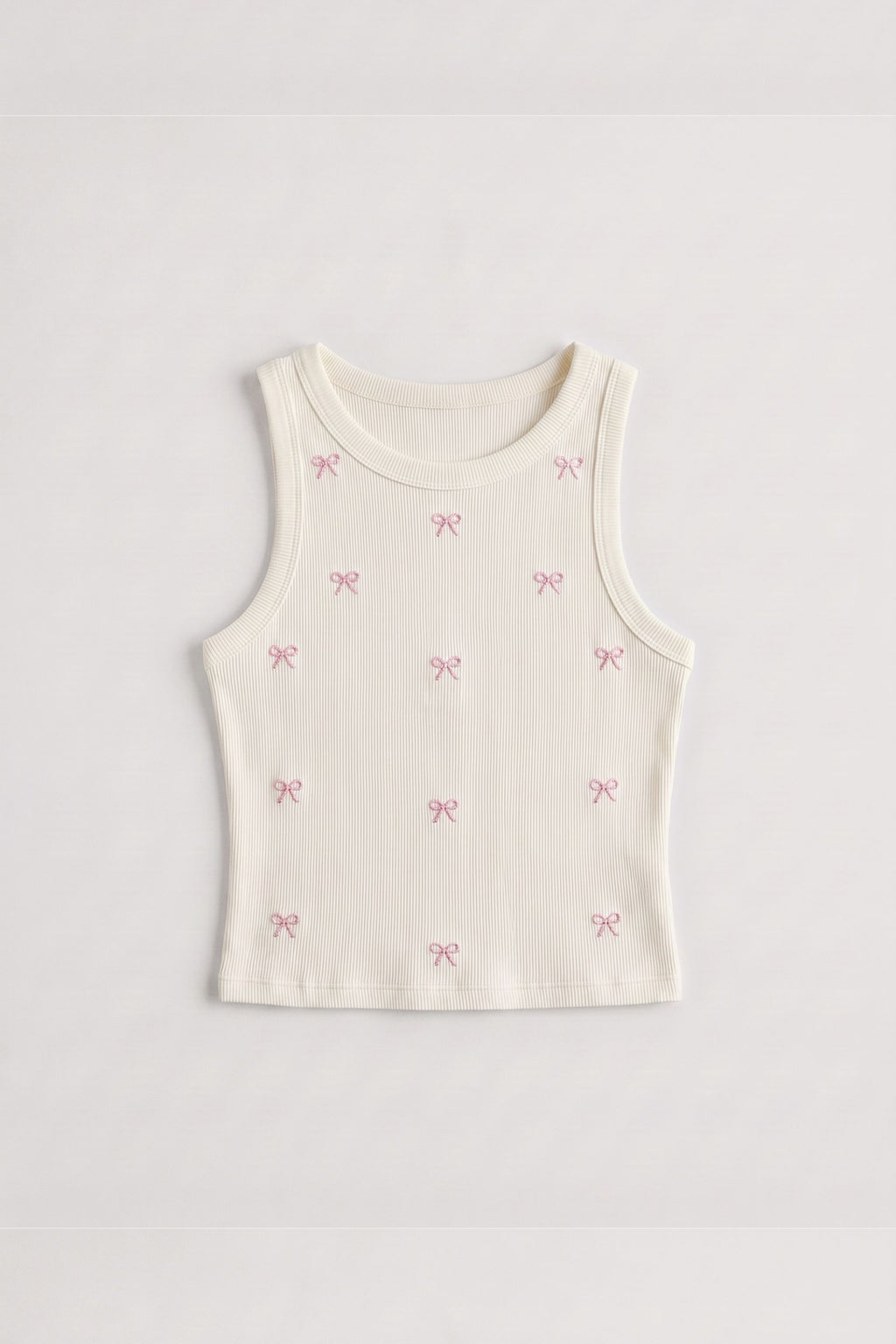 Cream Bow Struck Ribbed Tank 🎀