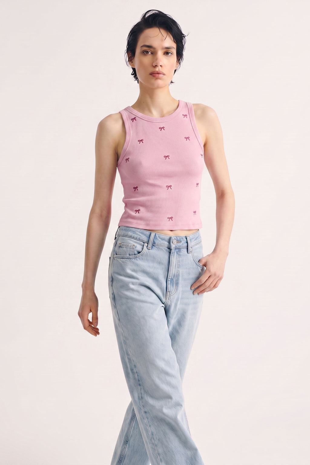 Bubblegum Bow Struck Ribbed Tank 🎀