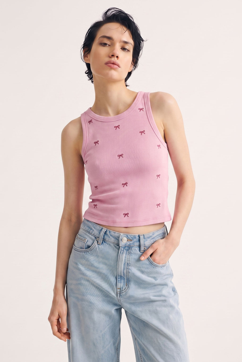Bubblegum Bow Struck Ribbed Tank 🎀