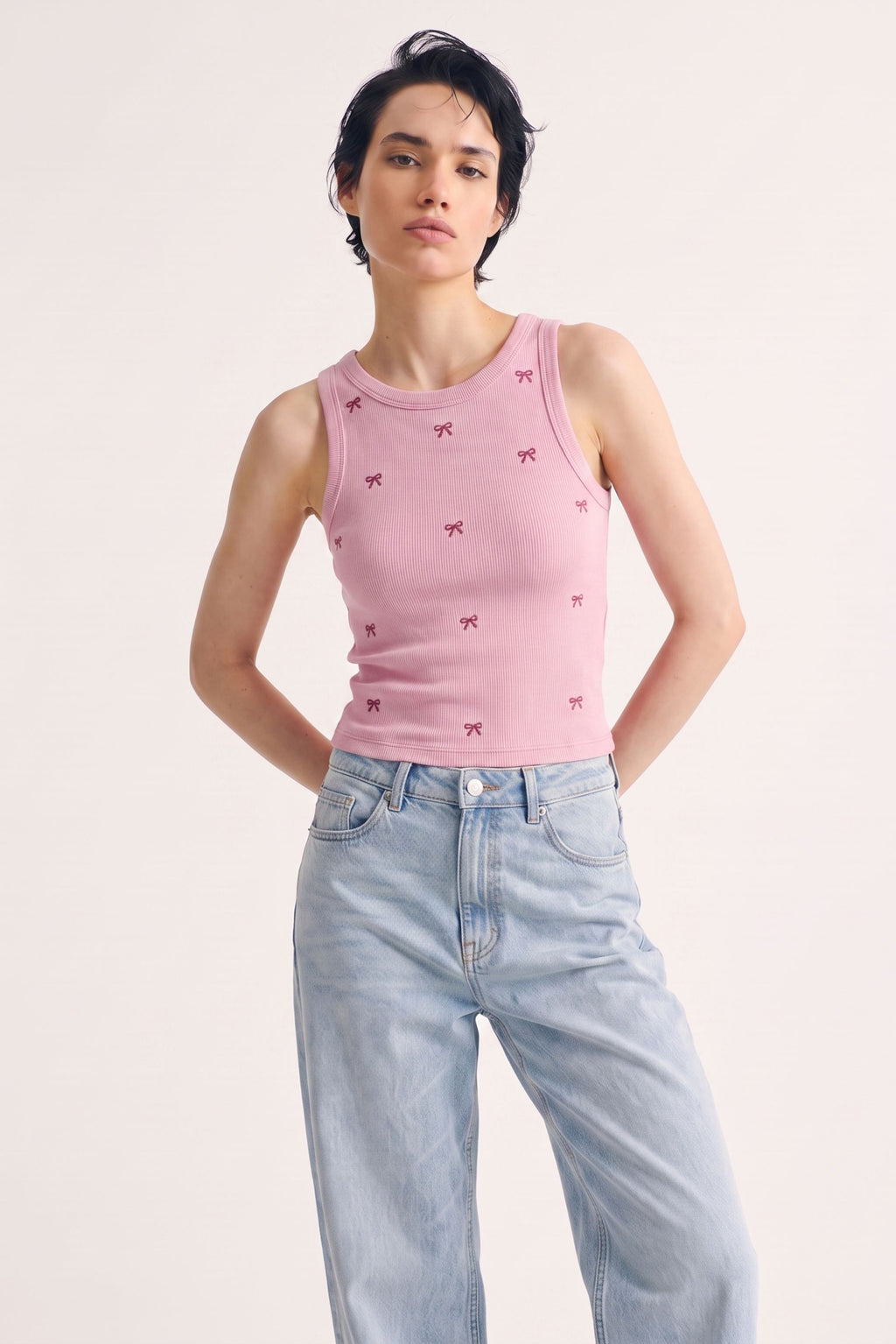 Bubblegum Bow Struck Ribbed Tank 🎀
