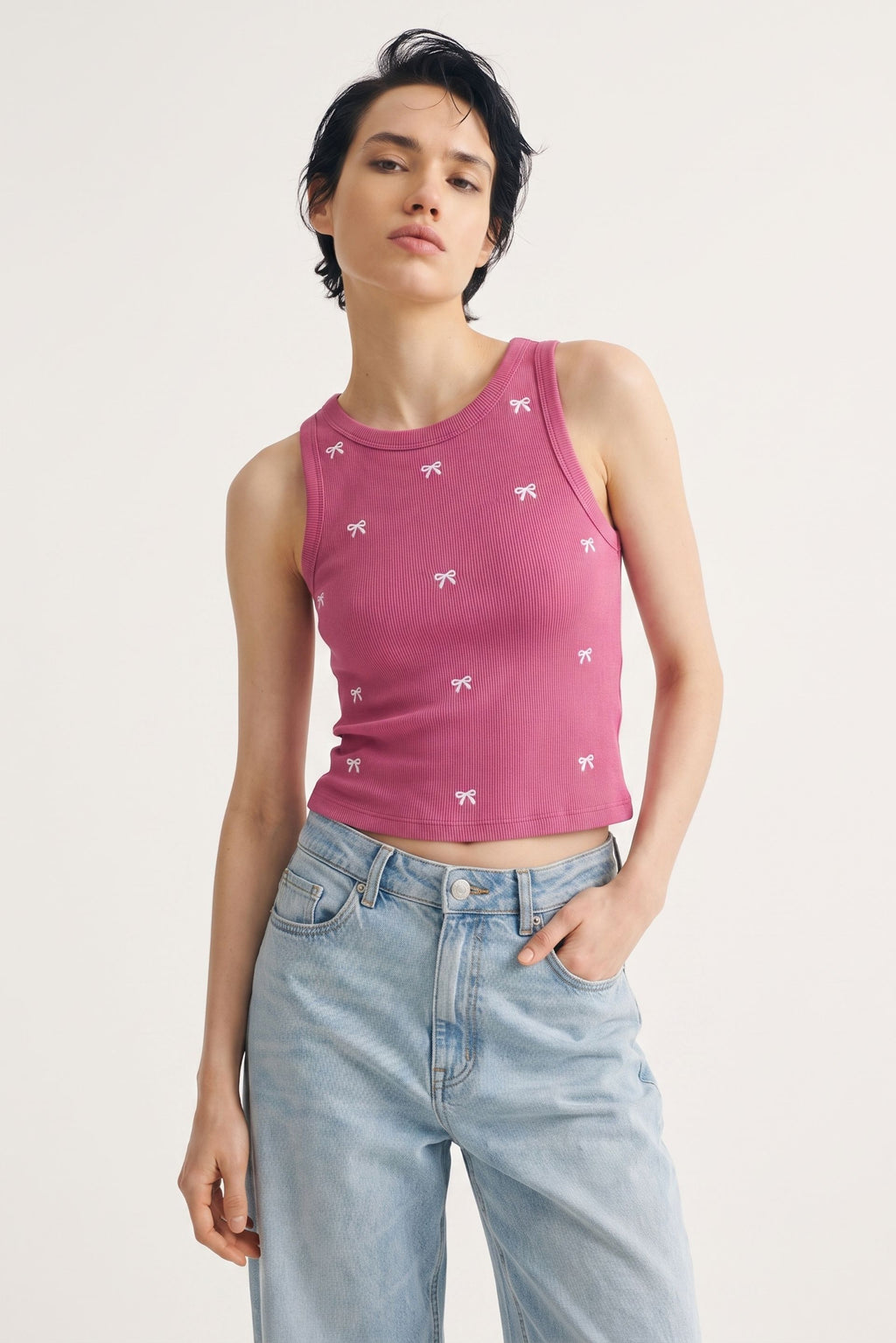 Orchid Bow Struck Ribbed Tank 🎀