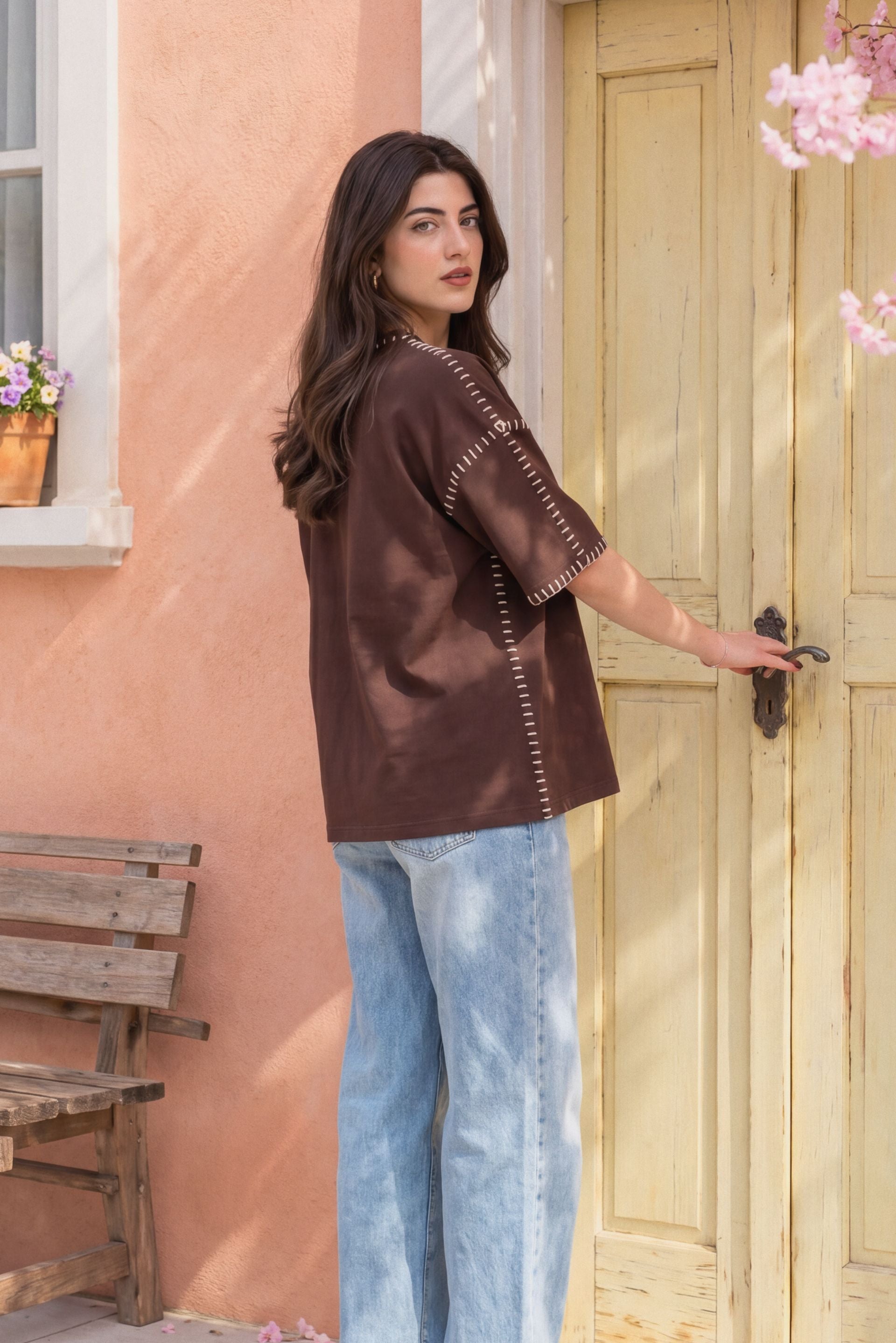 Deconstructed Contrast Stitch Oversized Tee 🤎🧵
