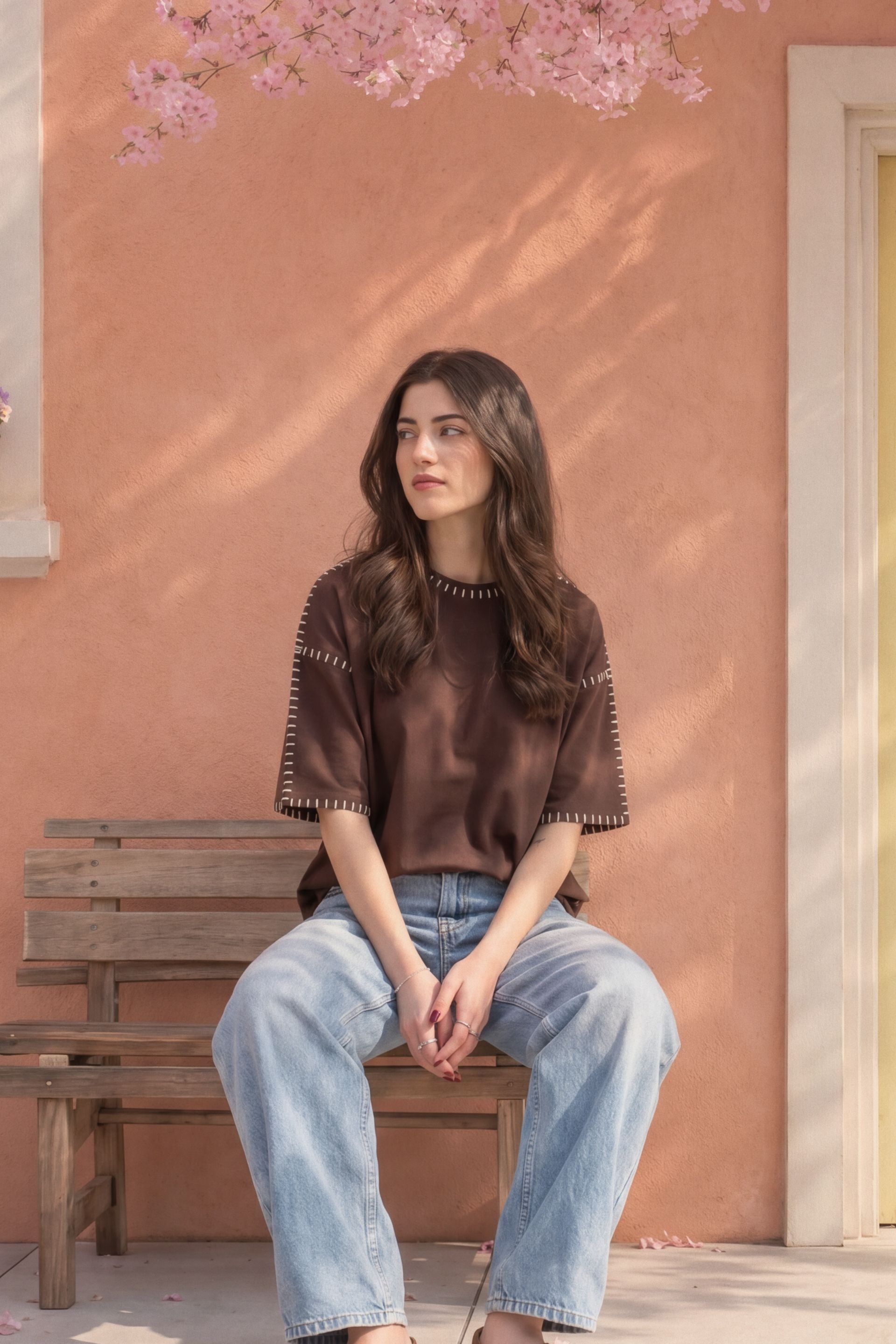 Deconstructed Contrast Stitch Oversized Tee 🤎🧵