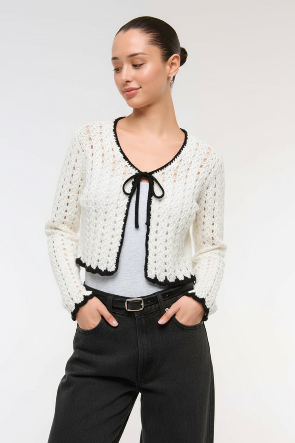 Ivory Noir Crochet Cardigan