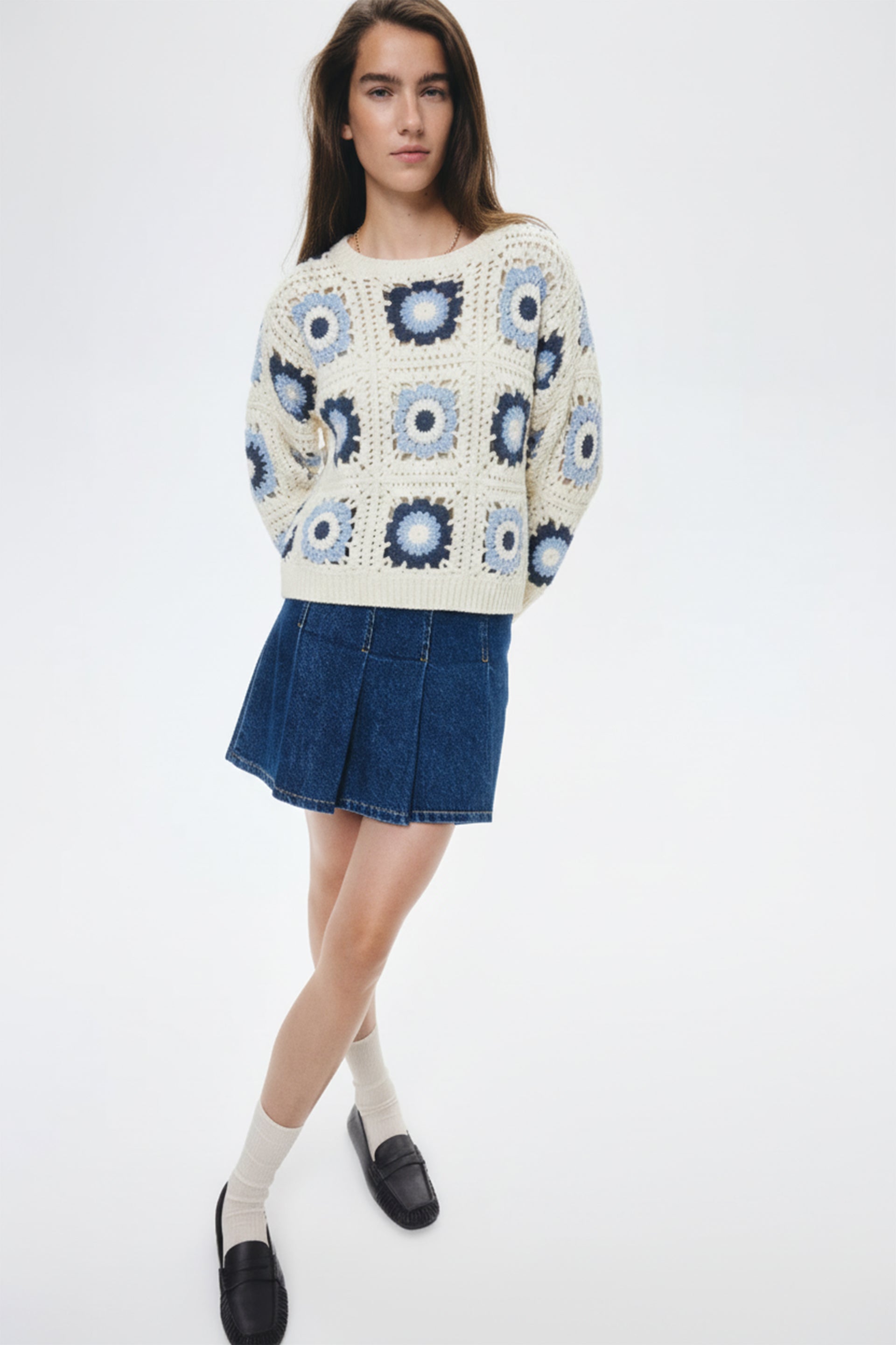 Blue Flower Crochet Cardigan
