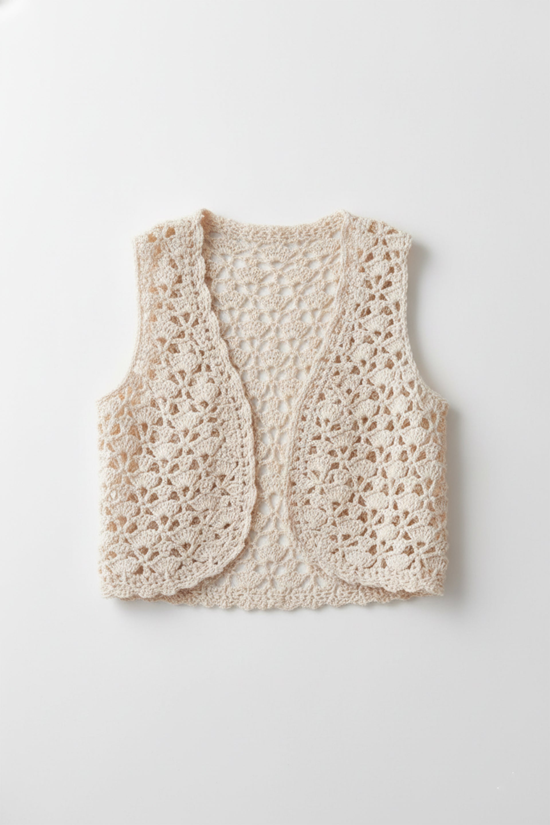 Beige Crochet Vest with Floral Pattern