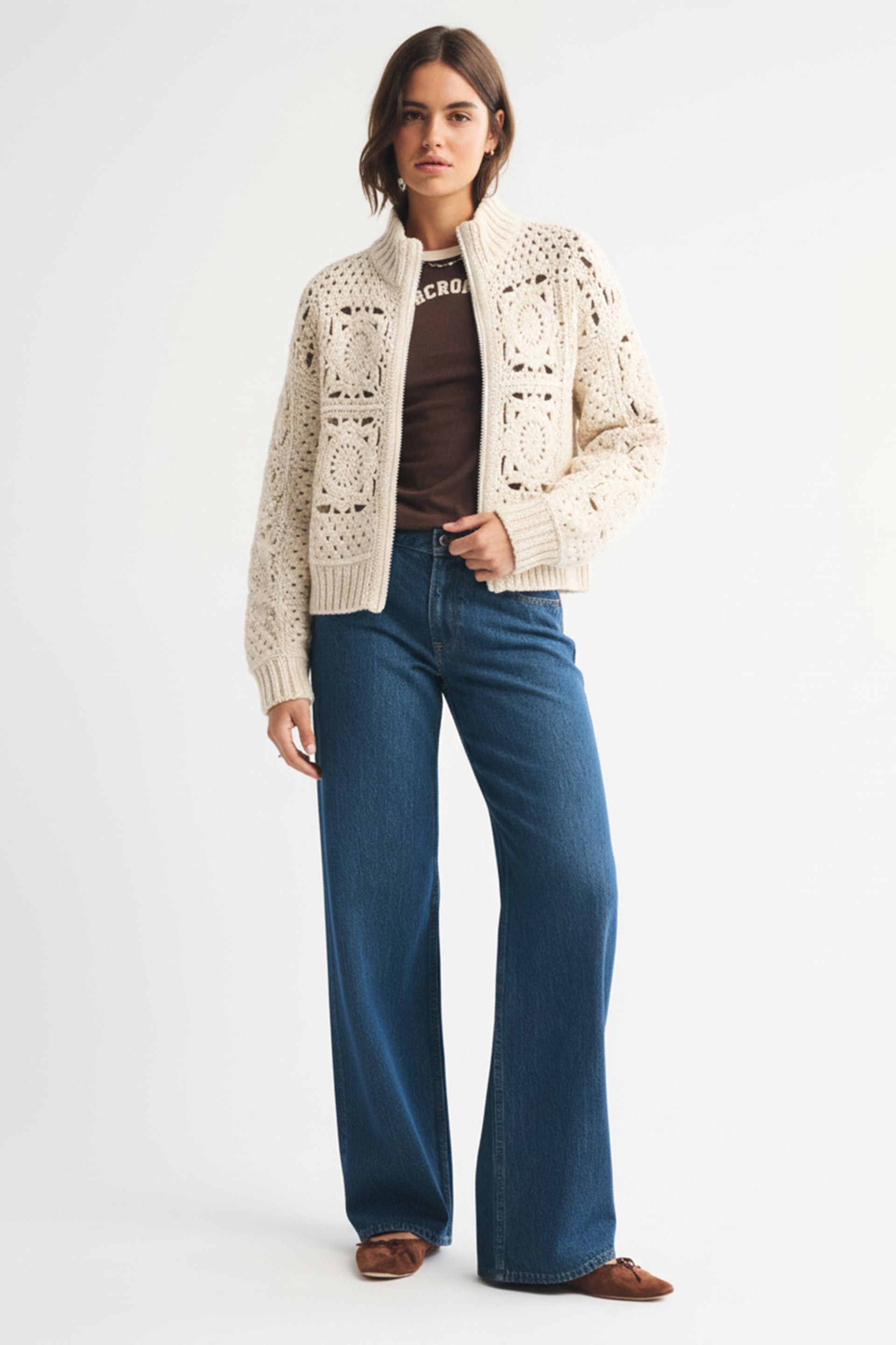 Ivory Crochet Zip-Up Jacket