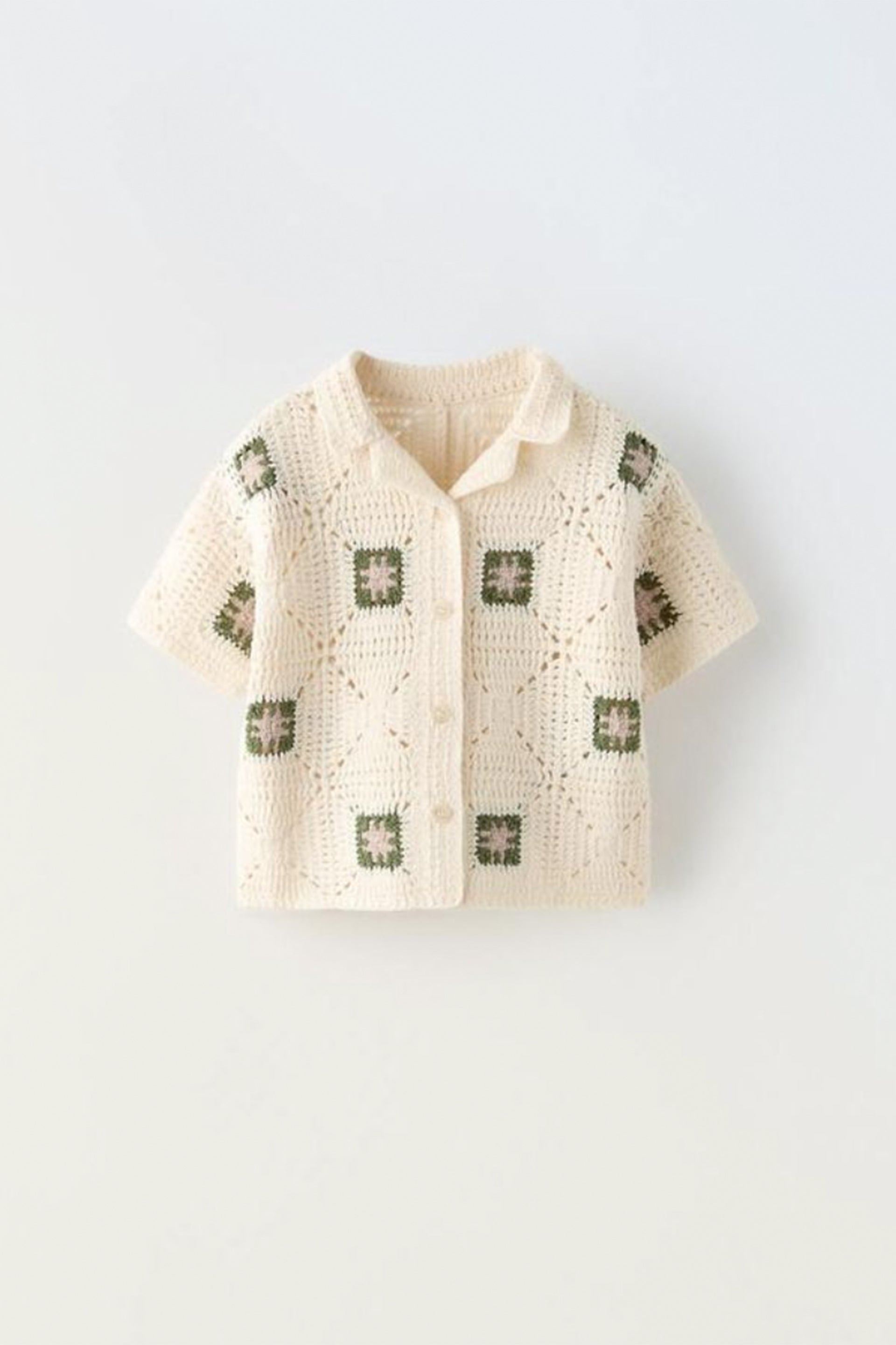 Green and Cream Crochet Shirt