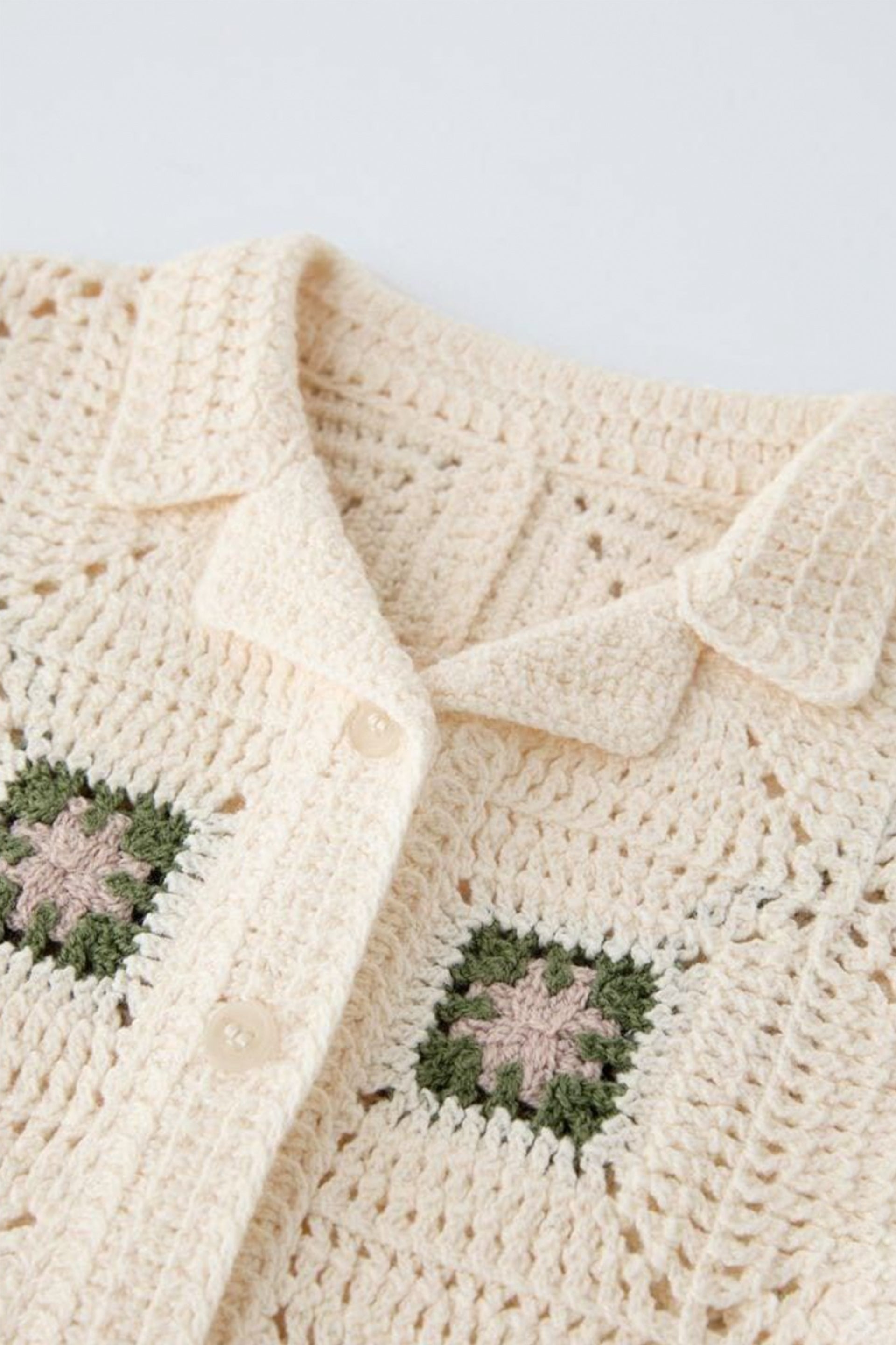 Green and Cream Crochet Shirt