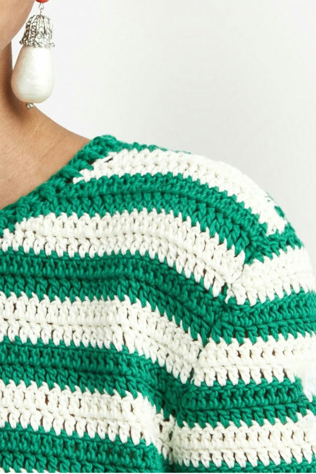 Green and White Striped Crochet Top