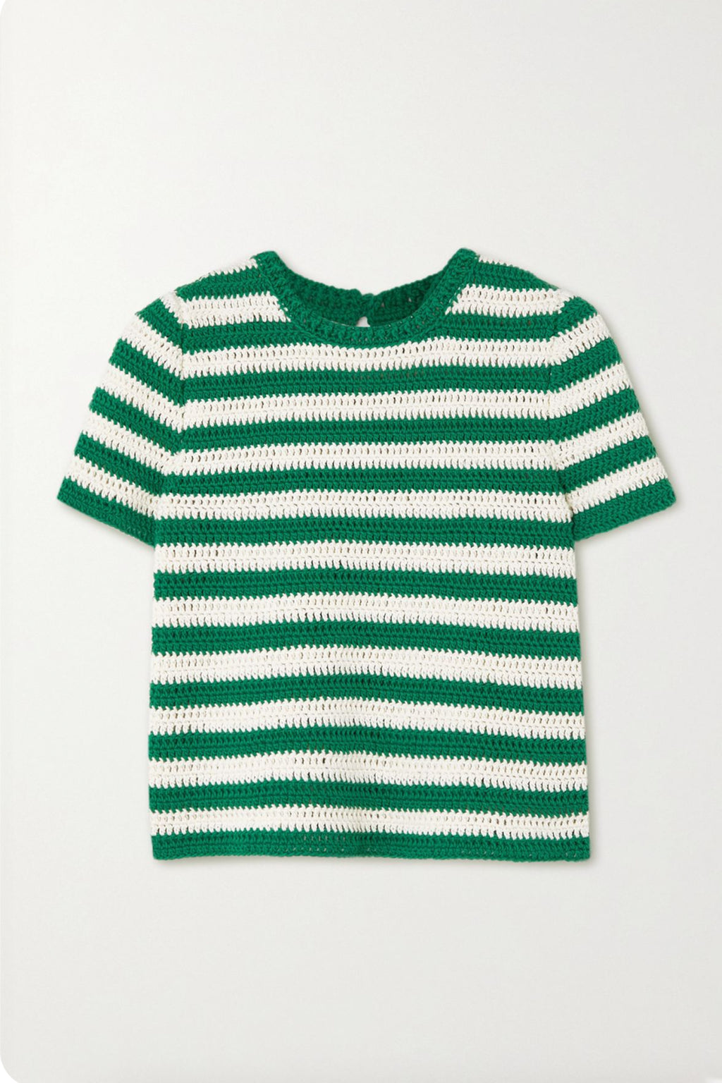 Green and White Striped Crochet Top