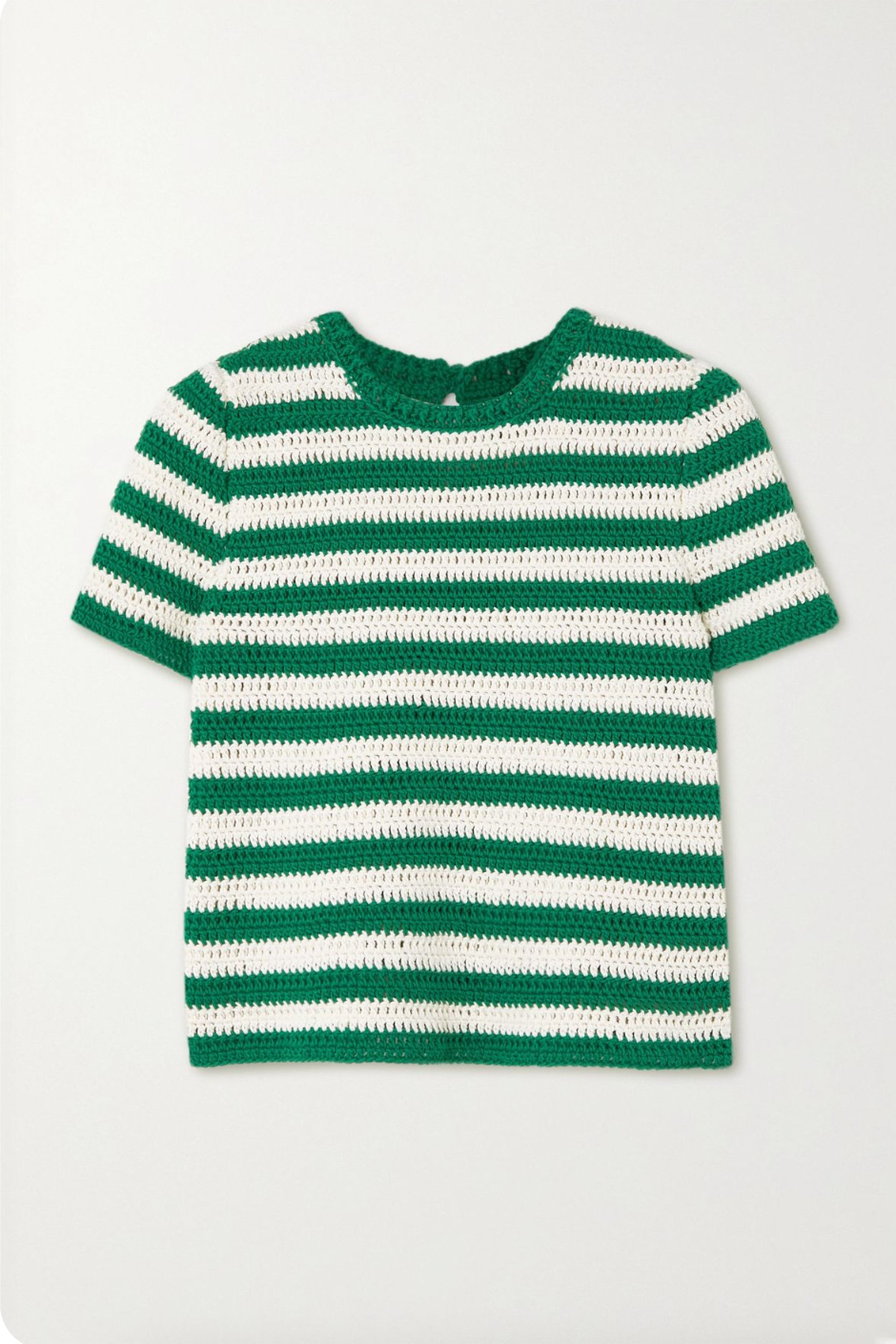 Green and White Striped Crochet Top