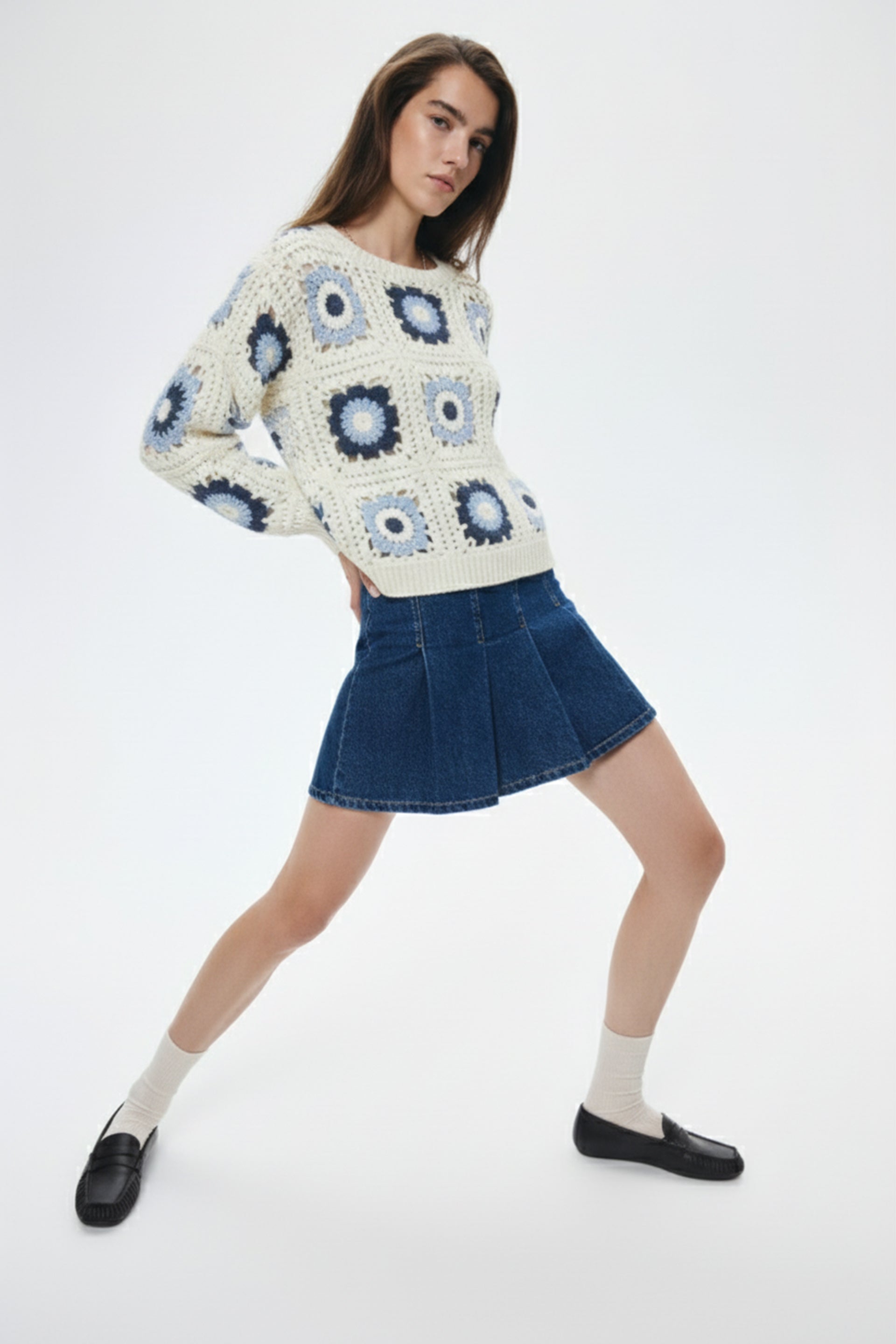 Blue Flower Crochet Cardigan