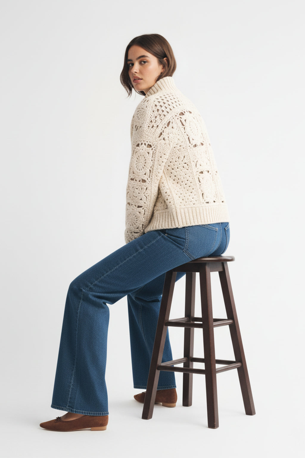 Ivory Crochet Zip-Up Jacket