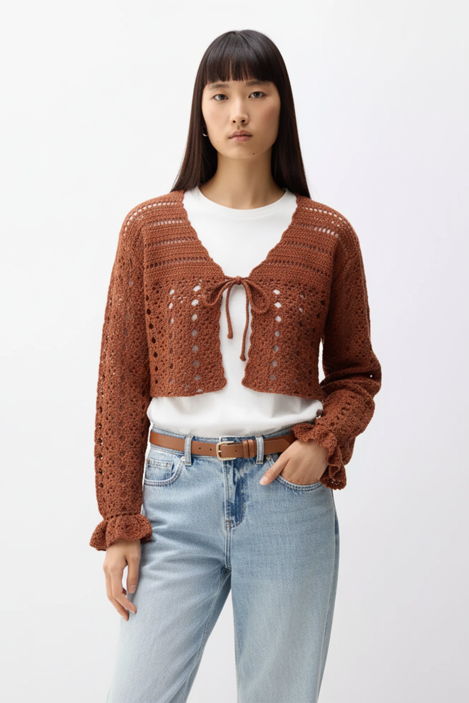 Handmade Crochet Tie-Front Cardigan