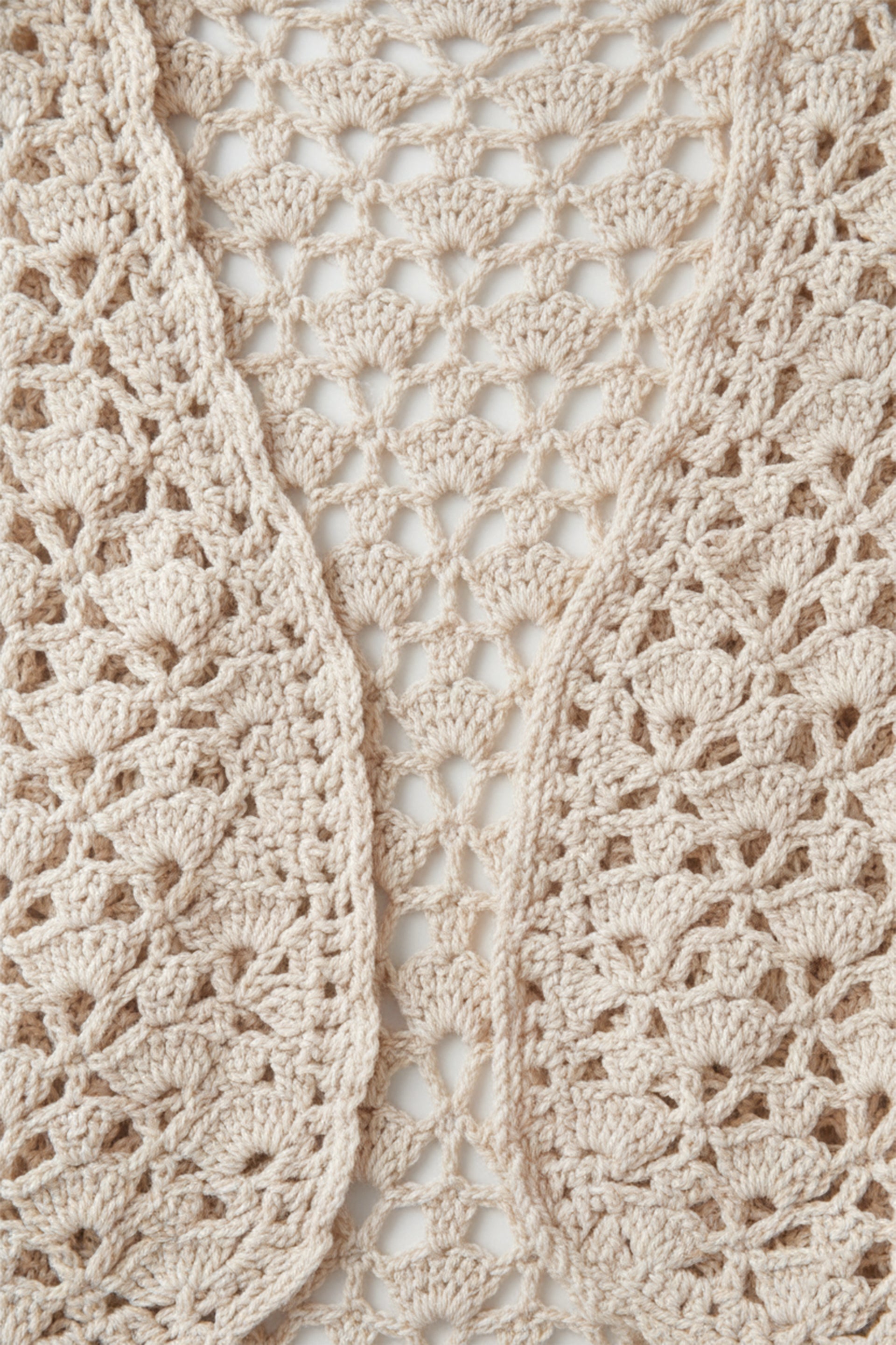 Beige Crochet Vest with Floral Pattern