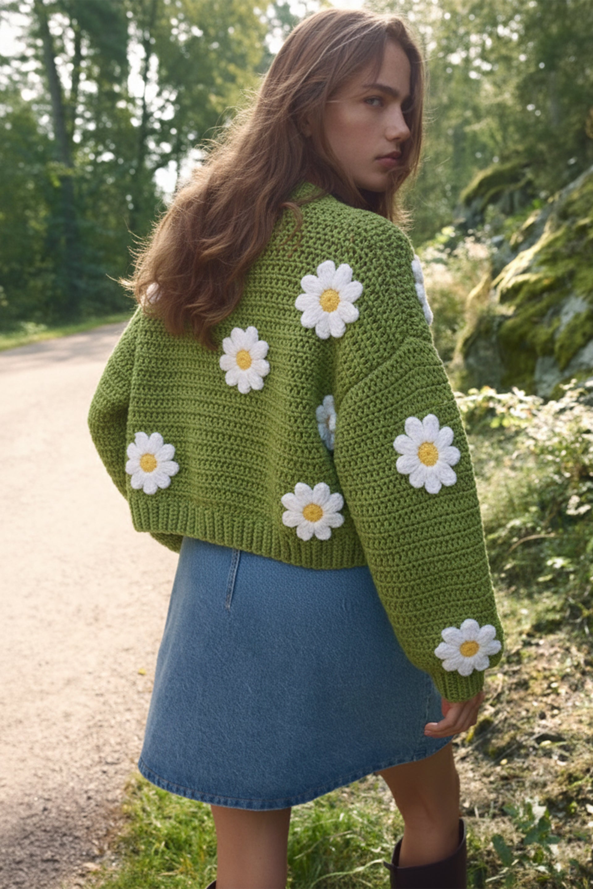 Daisy Green Crochet Cardigan