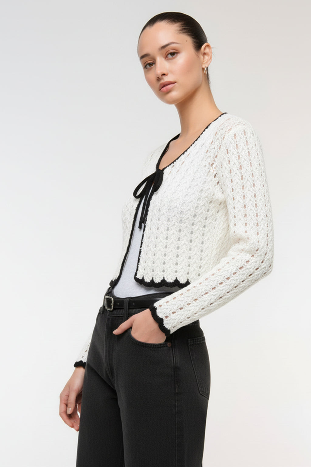 Ivory Noir Crochet Cardigan