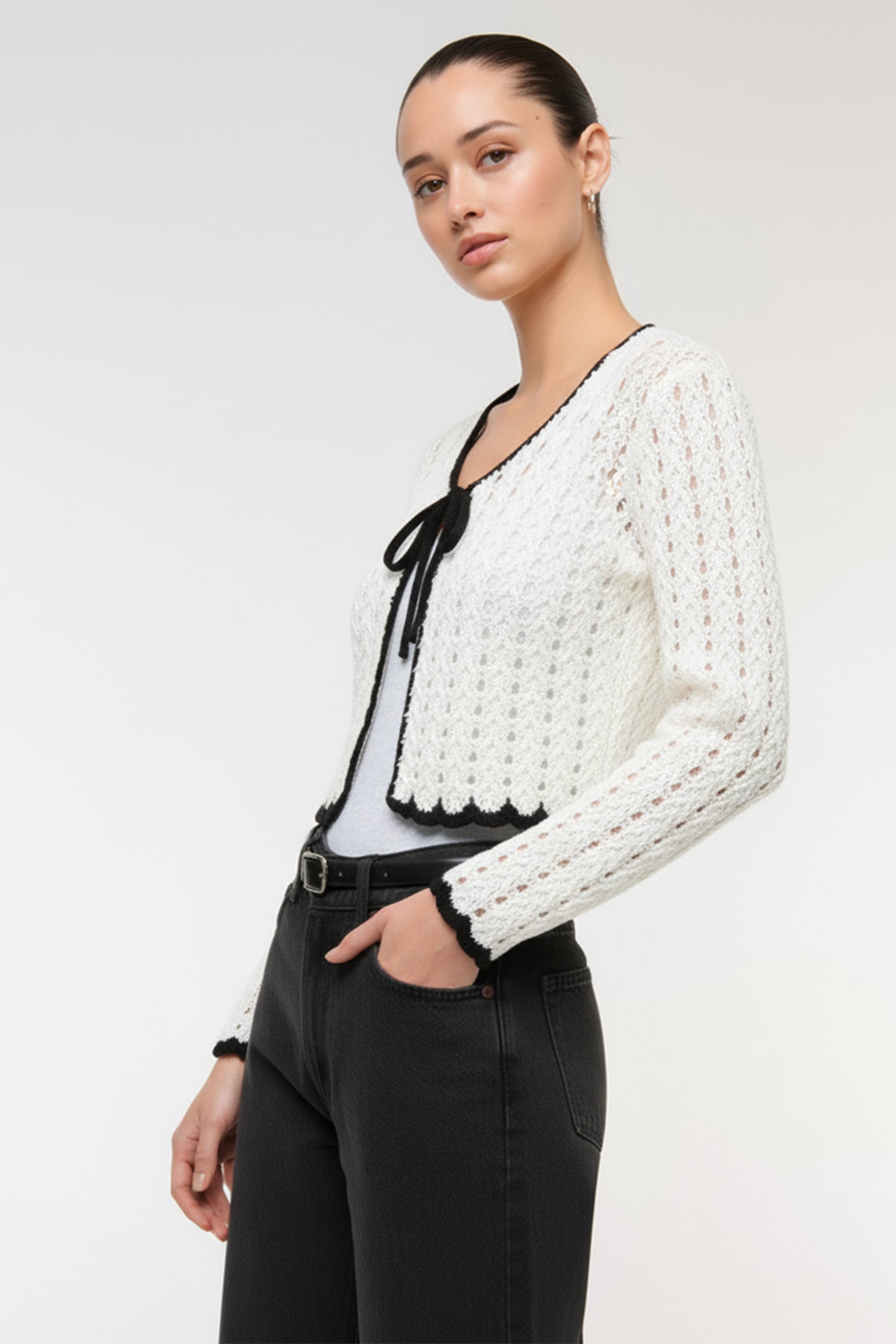 Ivory Noir Crochet Cardigan
