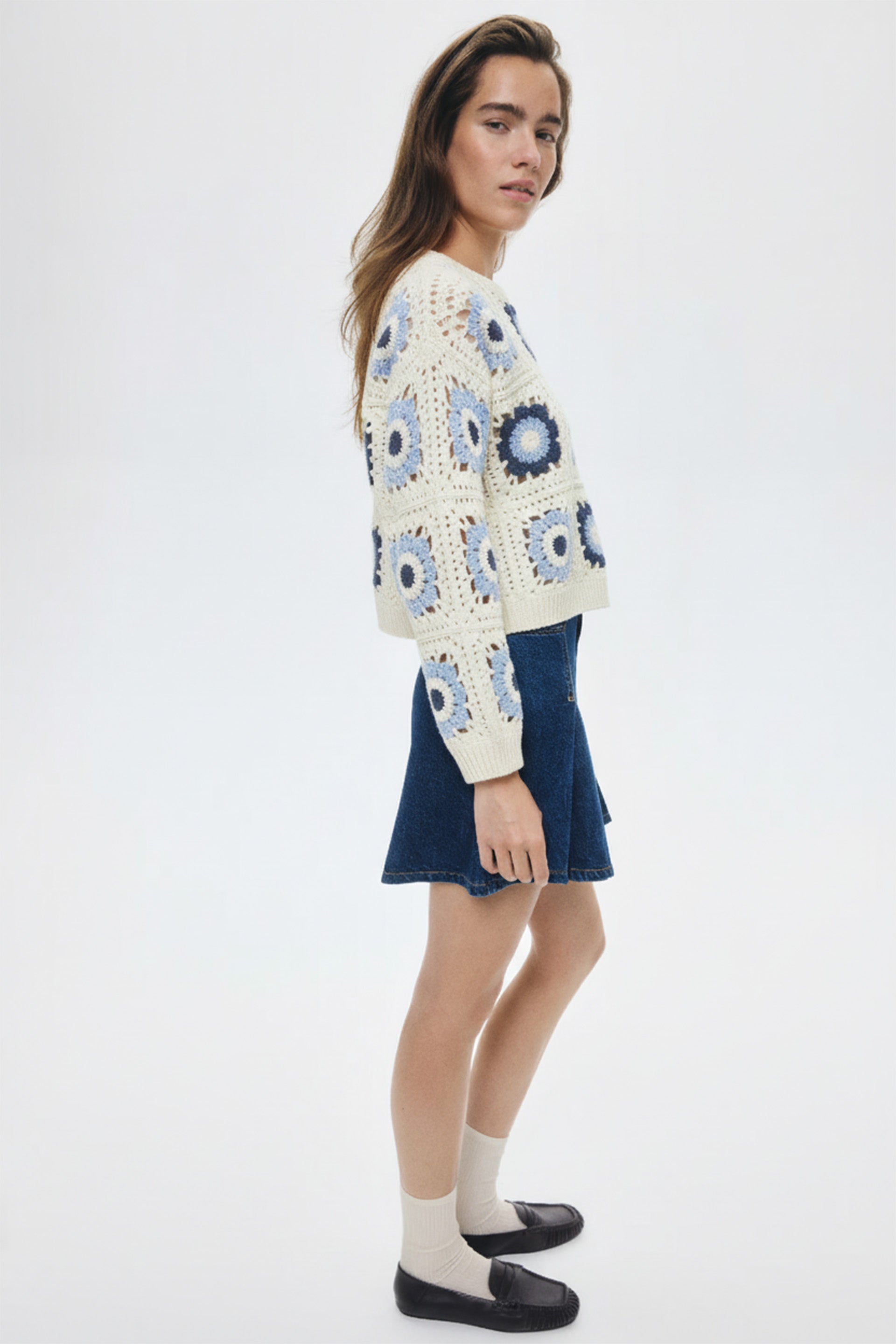 Blue Flower Crochet Cardigan