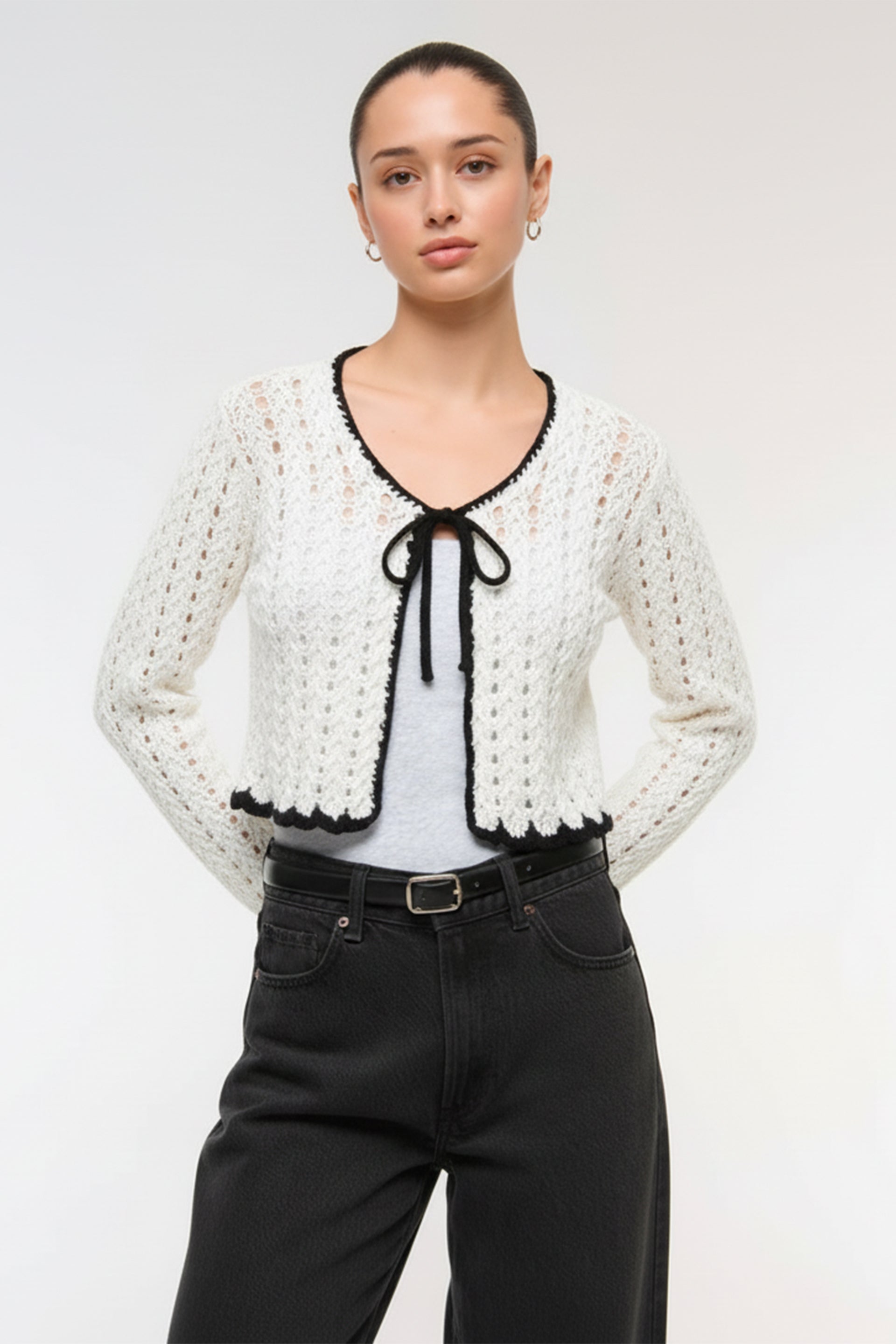 Ivory Noir Crochet Cardigan