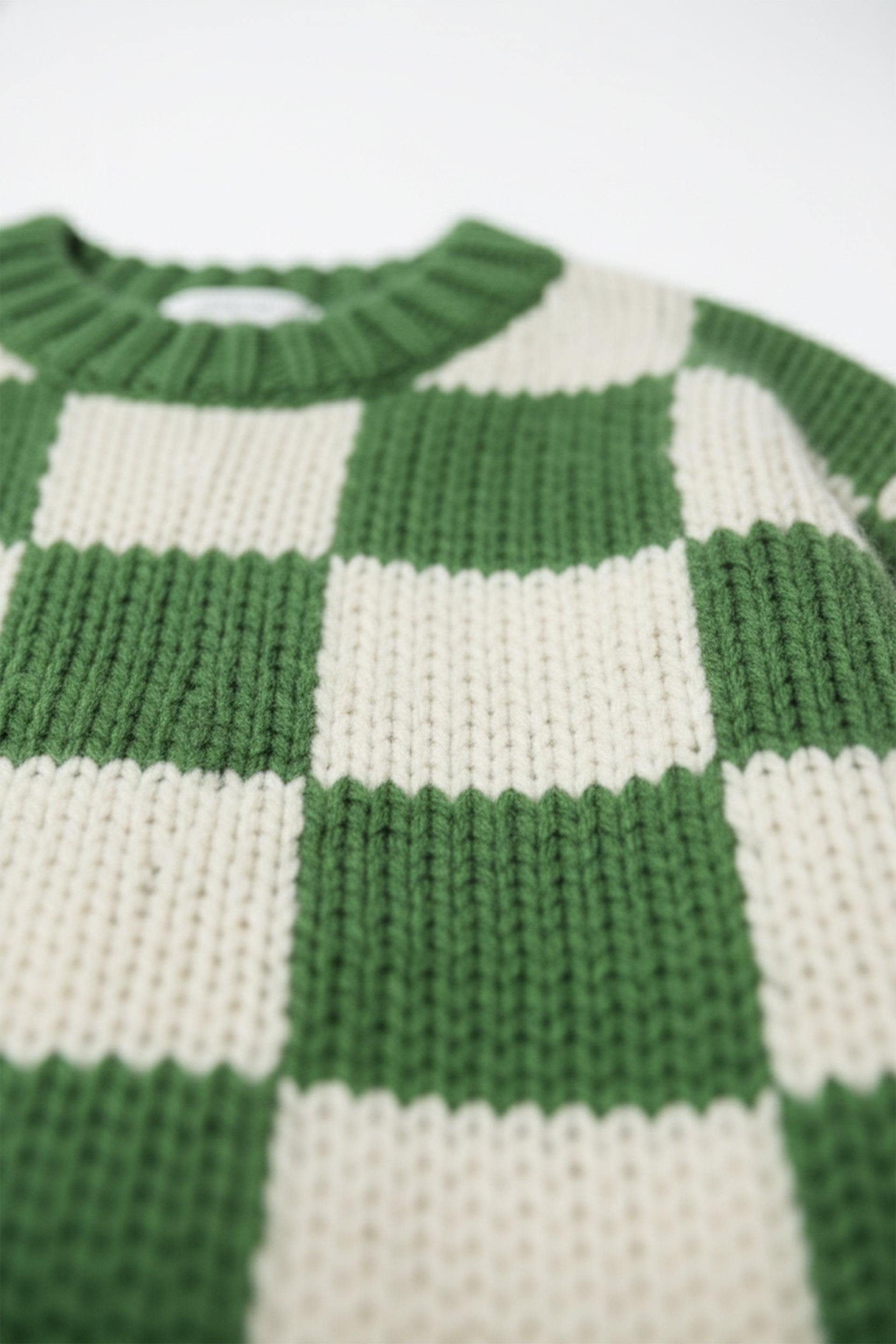 Green Checkered Crochet Sweater