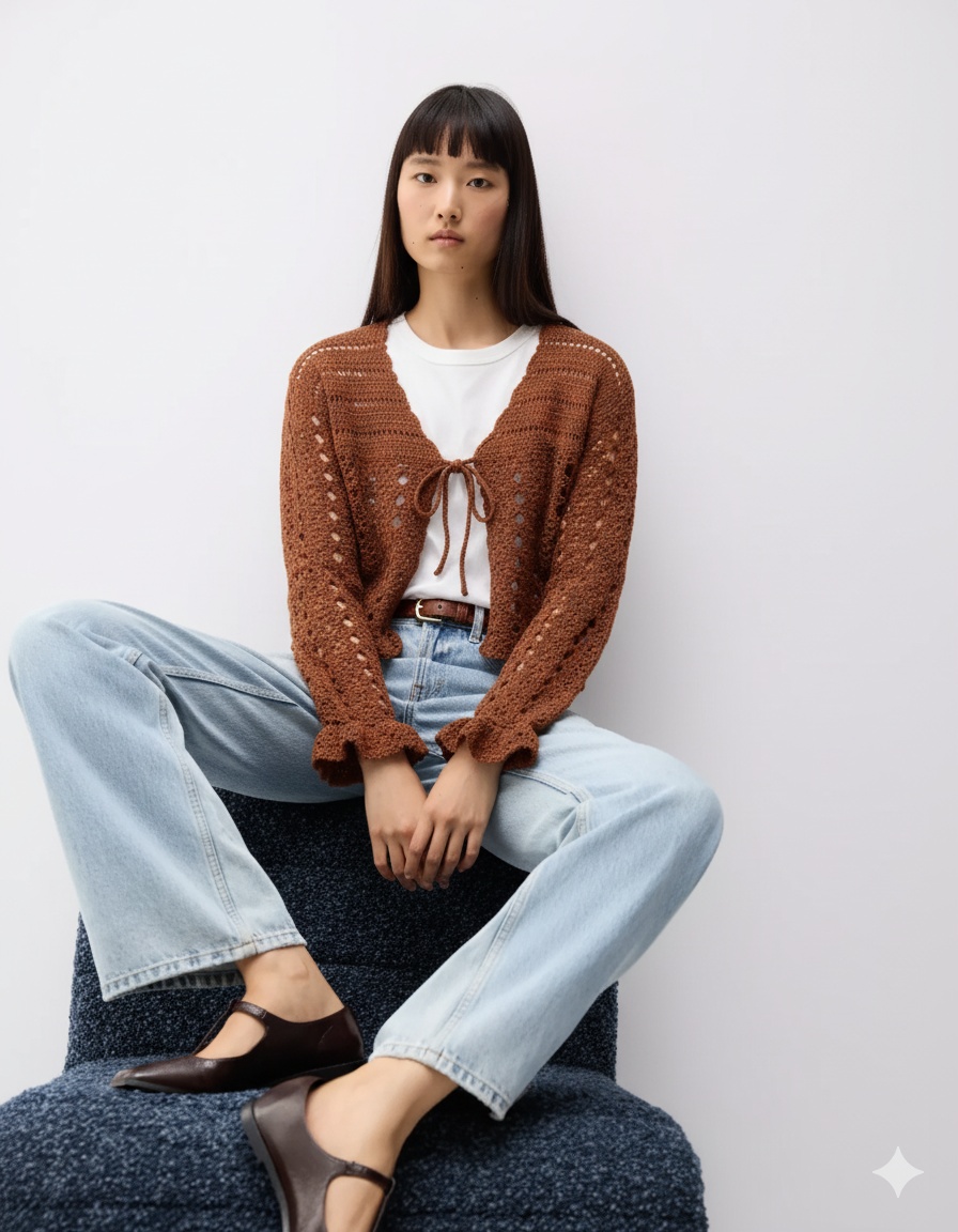 Handmade Crochet Tie-Front Cardigan