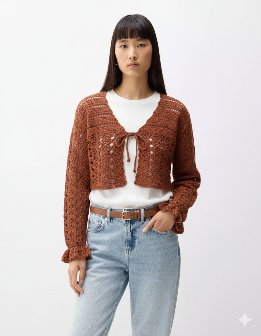Handmade Crochet Tie-Front Cardigan
