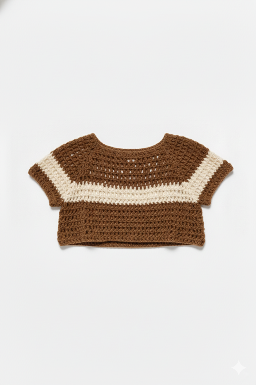 Cocoa Stripe Crochet Crop Top