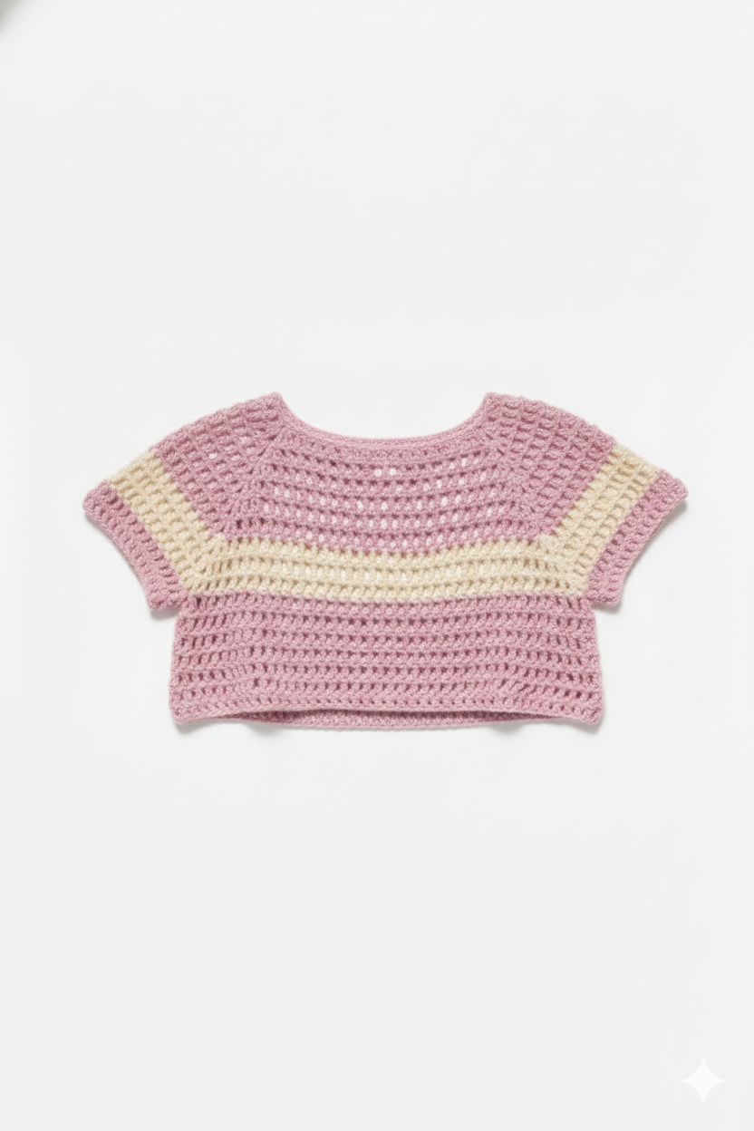 Blush Stripe Crochet Crop Top