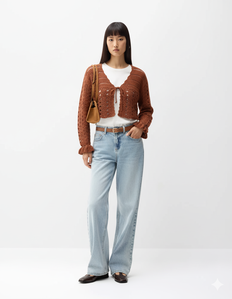 Handmade Crochet Tie-Front Cardigan