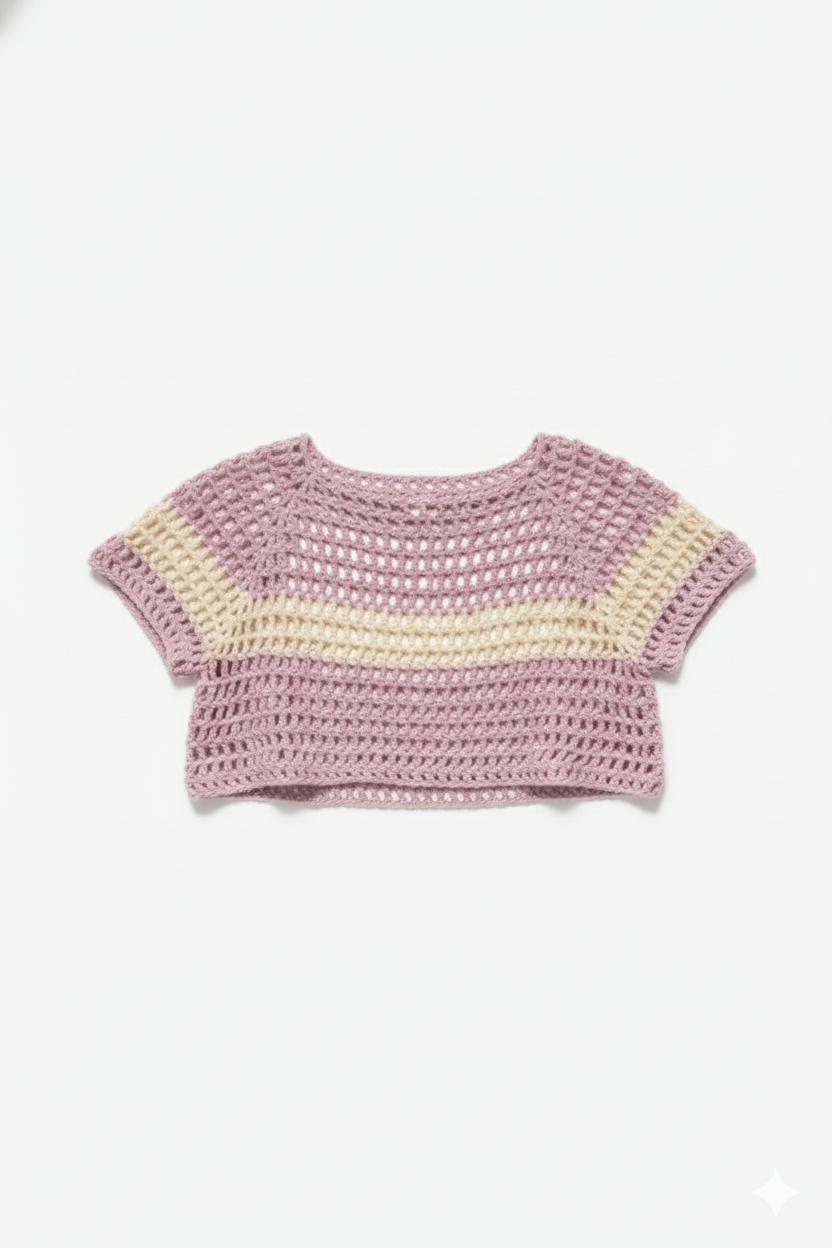 crochet crop top, handmade crochet top, lilac crochet shirt, pastel crochet crop, summer knitwear, boho crochet fashion, slow fashion top