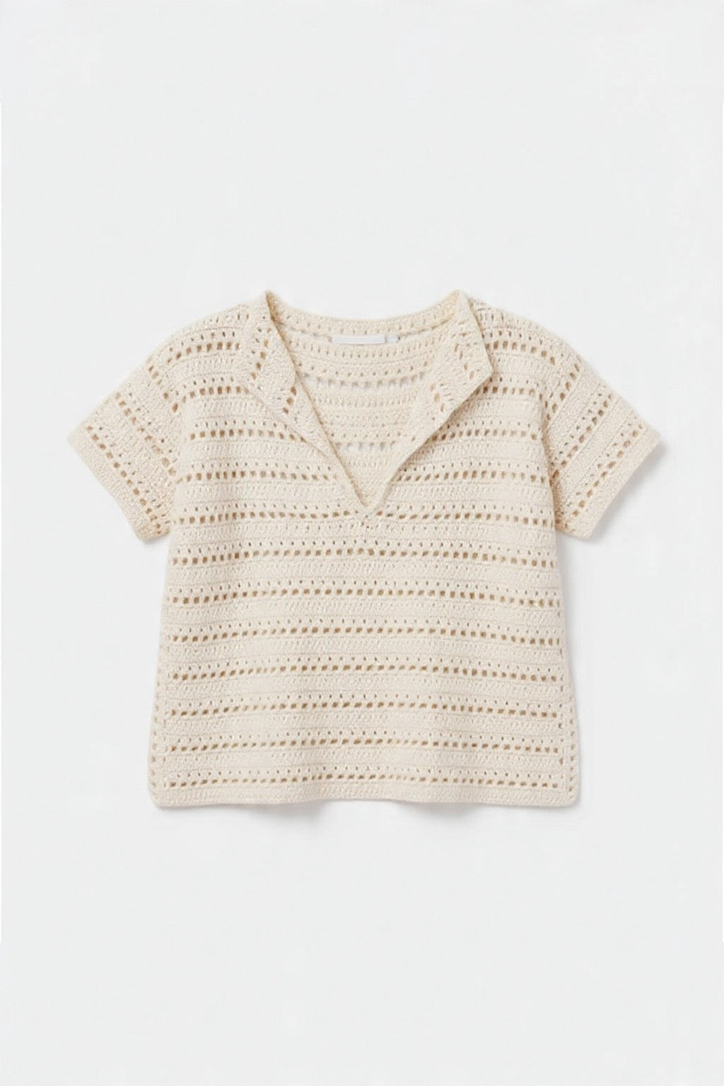 Beige Striped Crochet Shirt