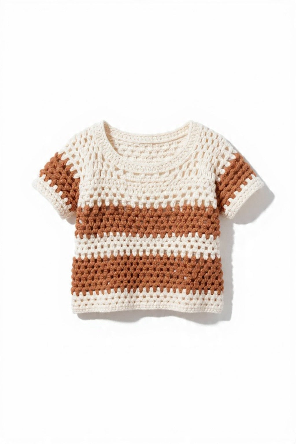 Earthy brown Striped Crochet Shirt
